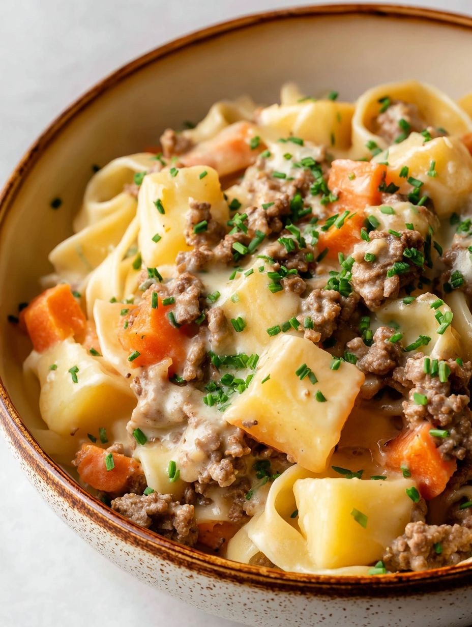 Quick Creamy Beef & Potato Noodle Skillet image 2